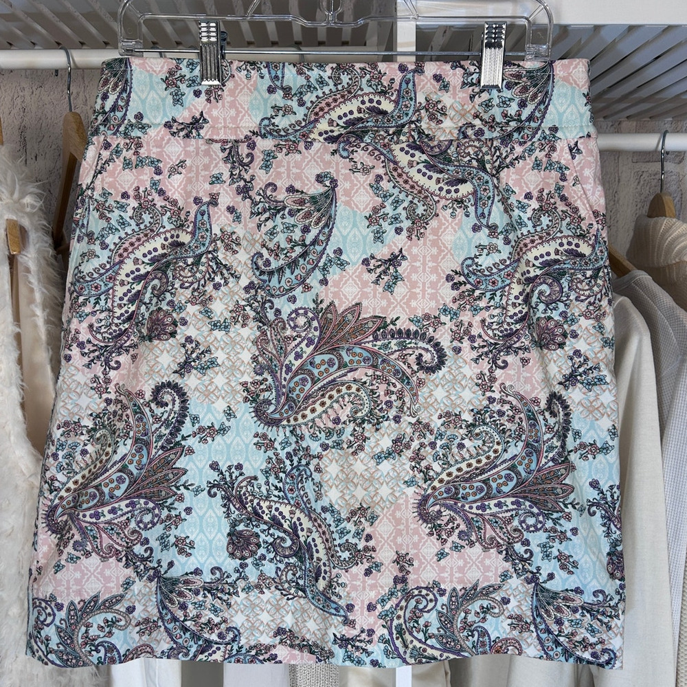 Talbots Women's Size 12 Pastel Paisley Floral Knee Length A-Line Skirt #0147